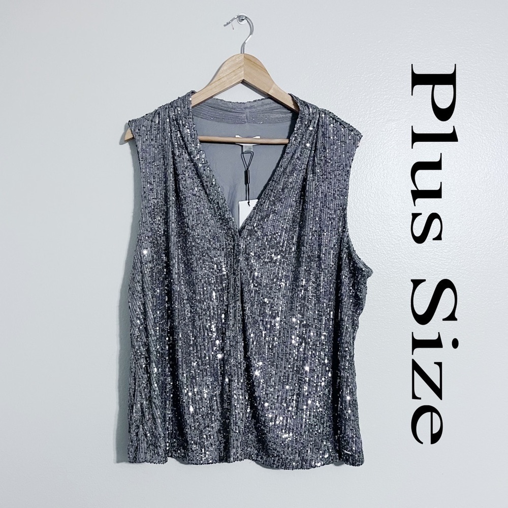 Calvin Klein Silver Sequin Sleeveless Tank Top